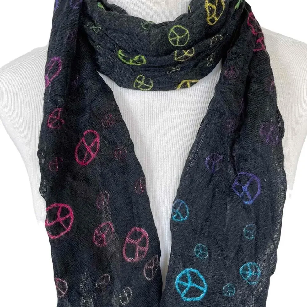Girls OS Children's Place Black Rainbow Peace Sign Lightweight Scarf
